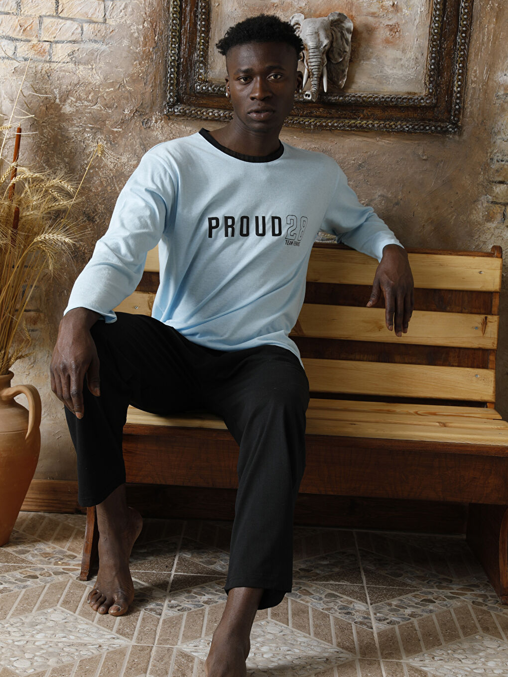 Mavi Standart Kalıp Erkek Pijama Takımı