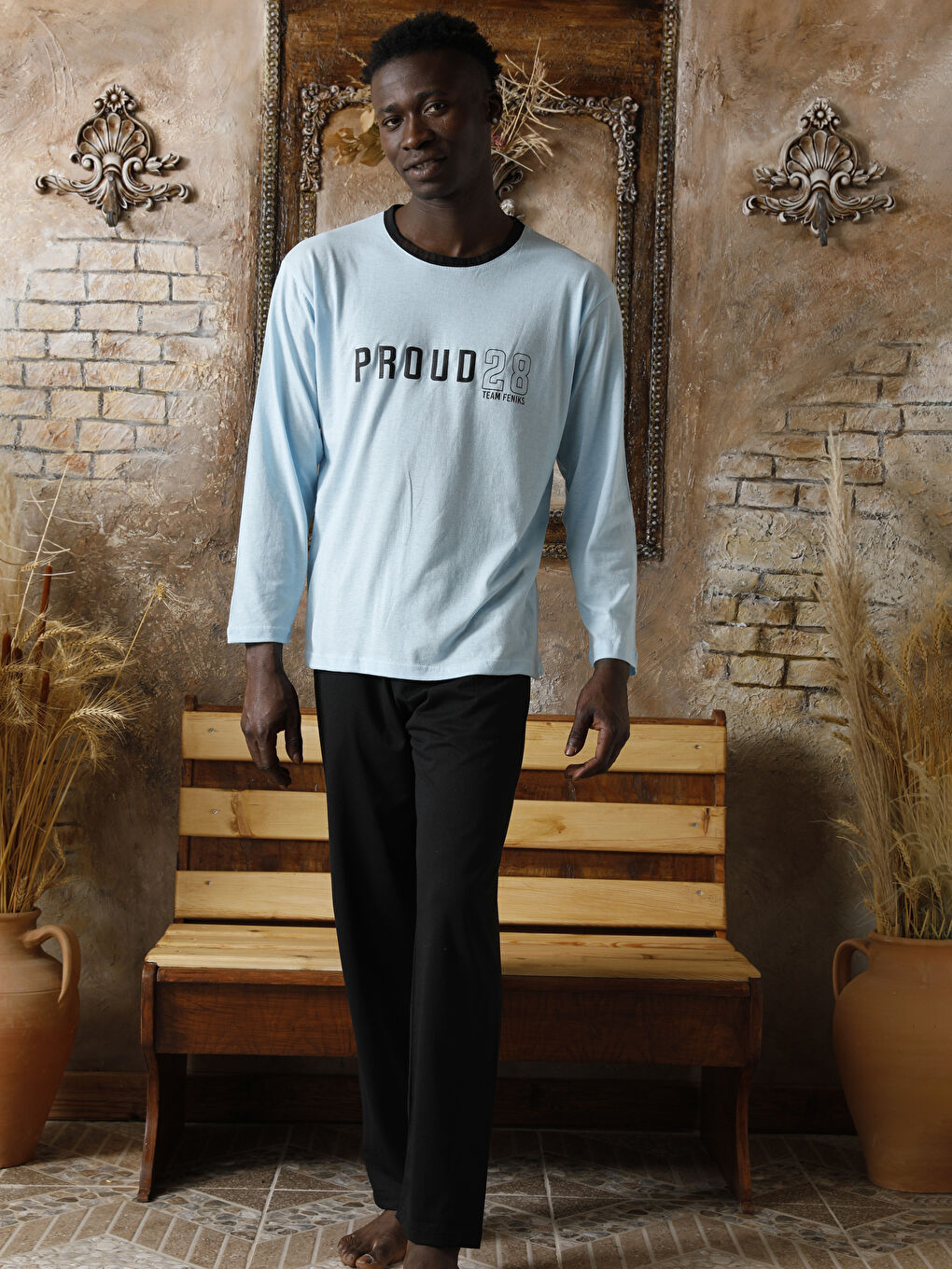 Mavi Standart Kalıp Erkek Pijama Takımı-2