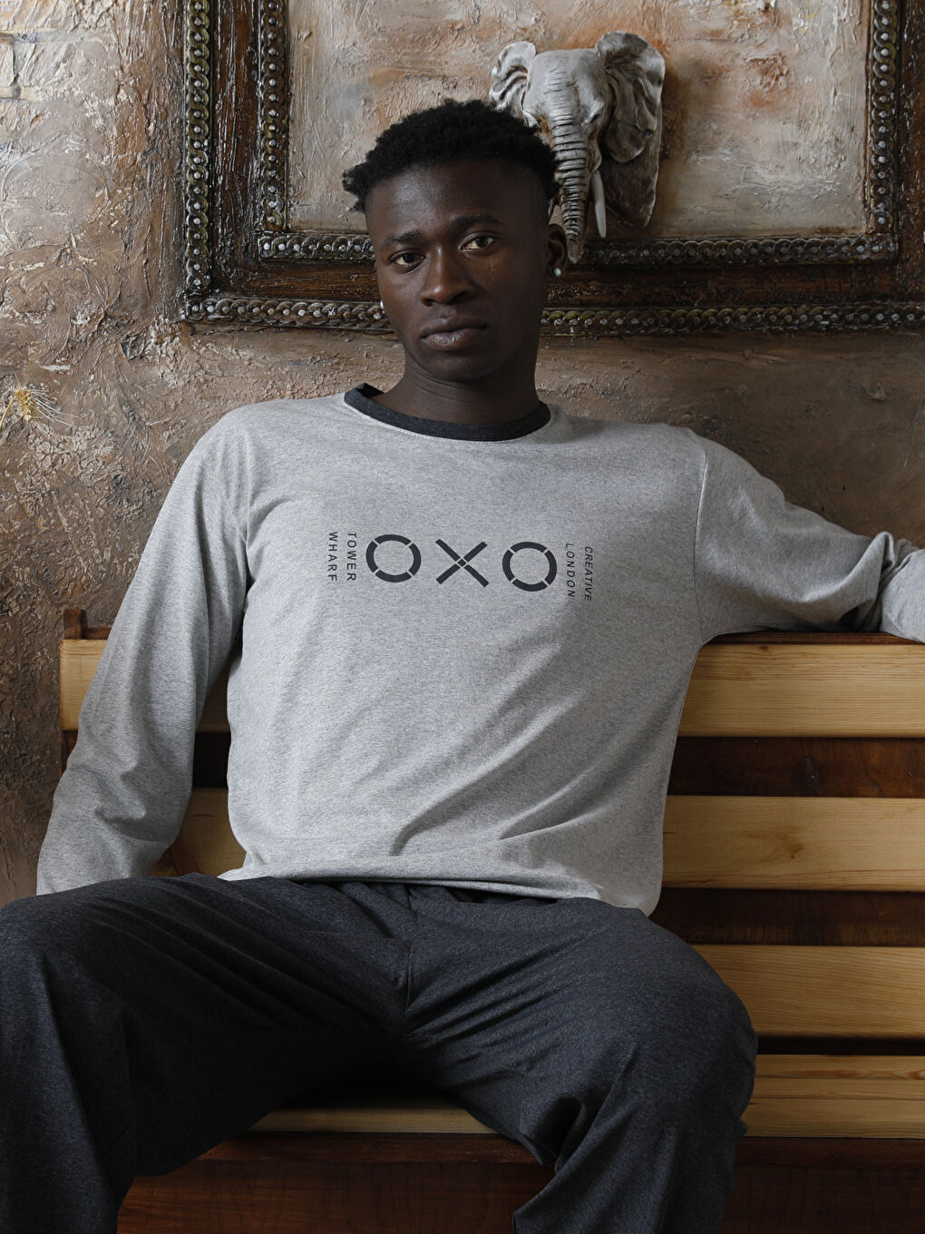 Ekru Standart Kalıp Erkek Pijama Takımı-1