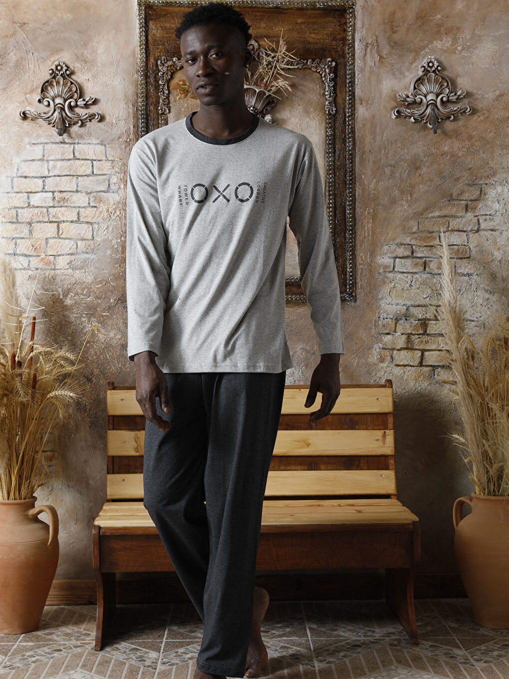 Ekru Standart Kalıp Erkek Pijama Takımı-2