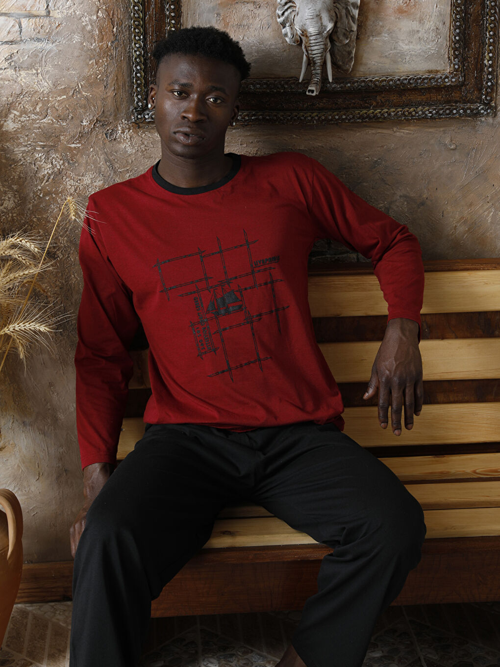 Kırmızı Standart Kalıp Erkek Pijama Takımı