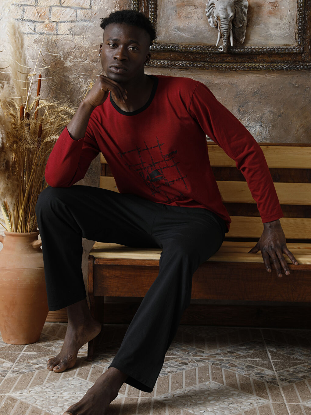 Kırmızı Standart Kalıp Erkek Pijama Takımı-1