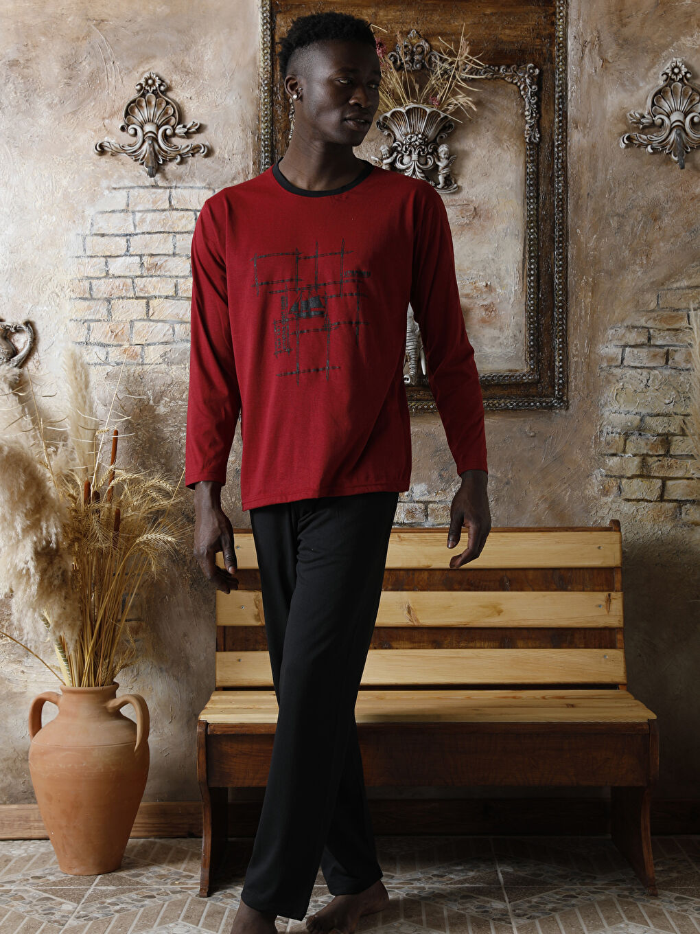 Kırmızı Standart Kalıp Erkek Pijama Takımı-2