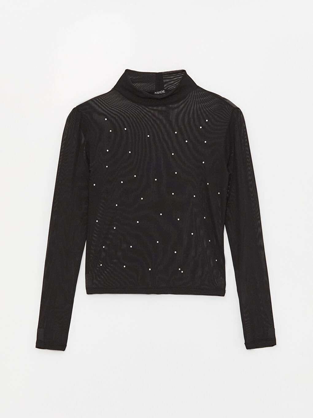 Siyah Yarım Balıkçı Yaka Puantiyeli Uzun Kollu Kadın Bluz-5