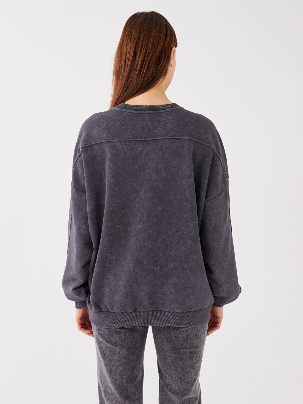 LCW Vision Antrasit Bisiklet Yaka Oversize Kadın Sweatshirt - 4