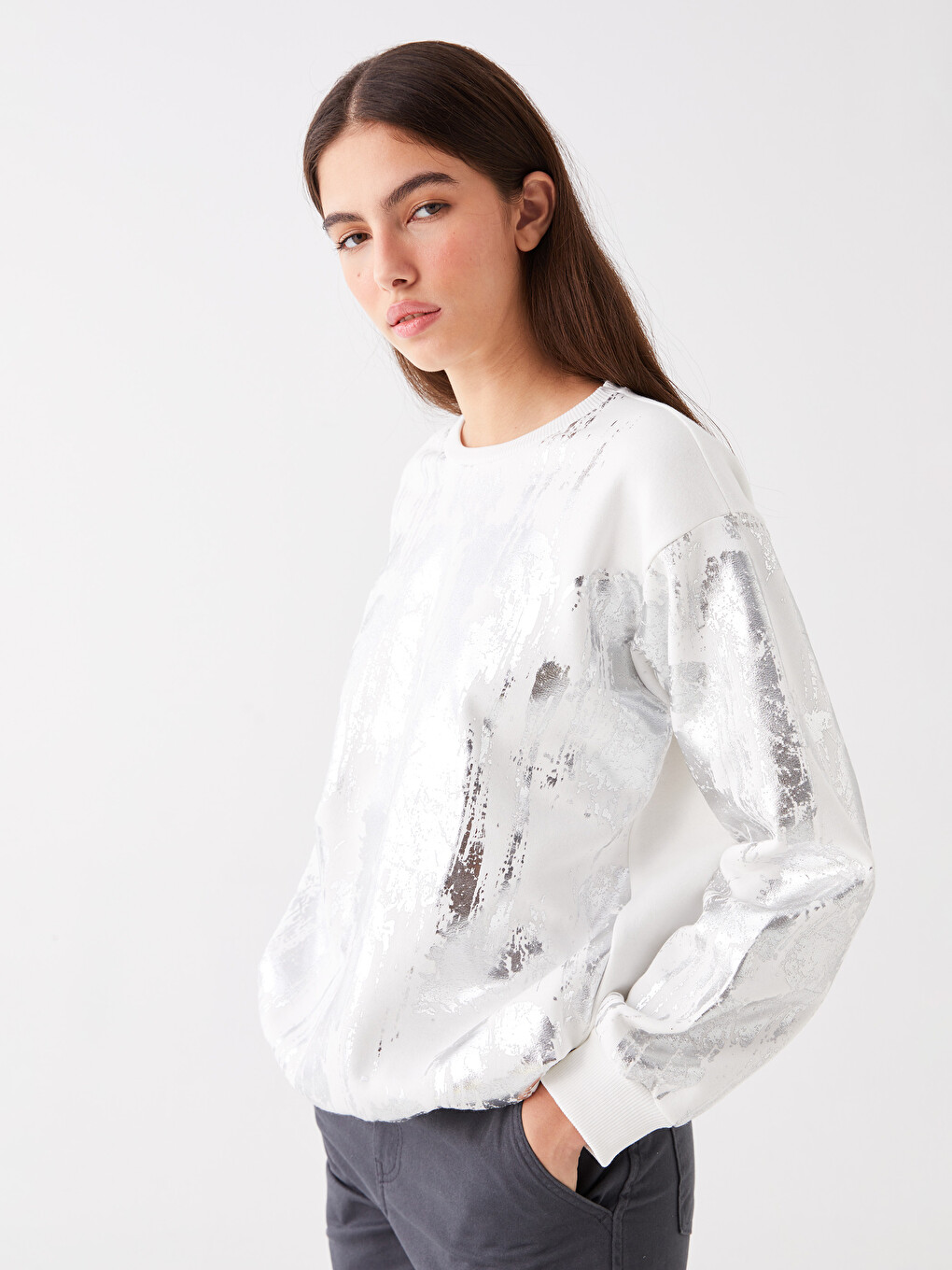 Crew Neck Printed Oversize Women's Thick Sweatshirt-1