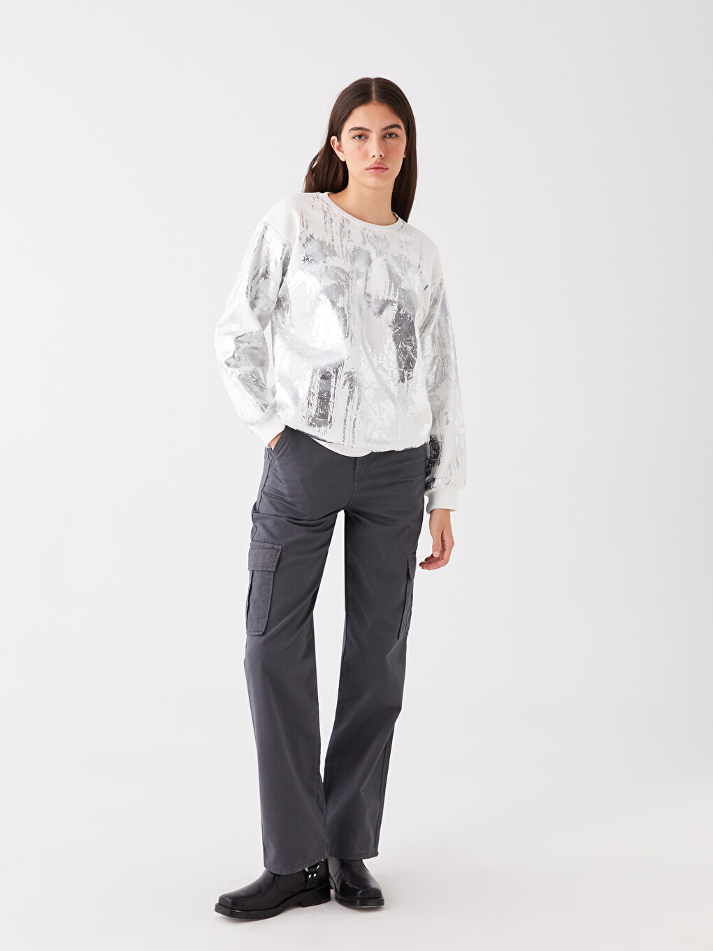 Crew Neck Printed Oversize Women's Thick Sweatshirt-2