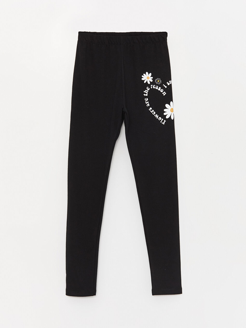 Siyah Beli Lastikli Baskılı Kız Çocuk Uzun Tayt