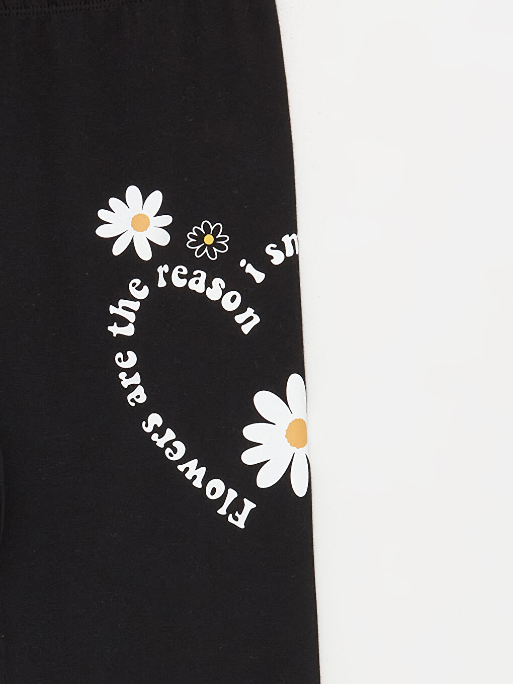 Siyah Beli Lastikli Baskılı Kız Çocuk Uzun Tayt-1