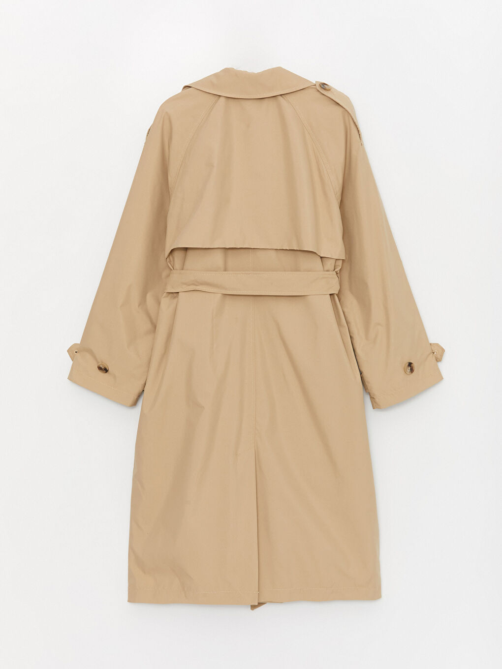 Bej Kadın Kruvaze Yaka Düz Trençkot-7