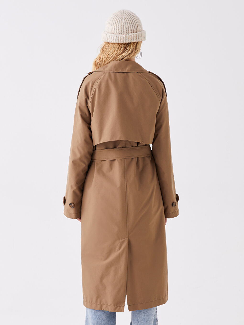 Haki Kadın Kruvaze Yaka Düz Trençkot-5
