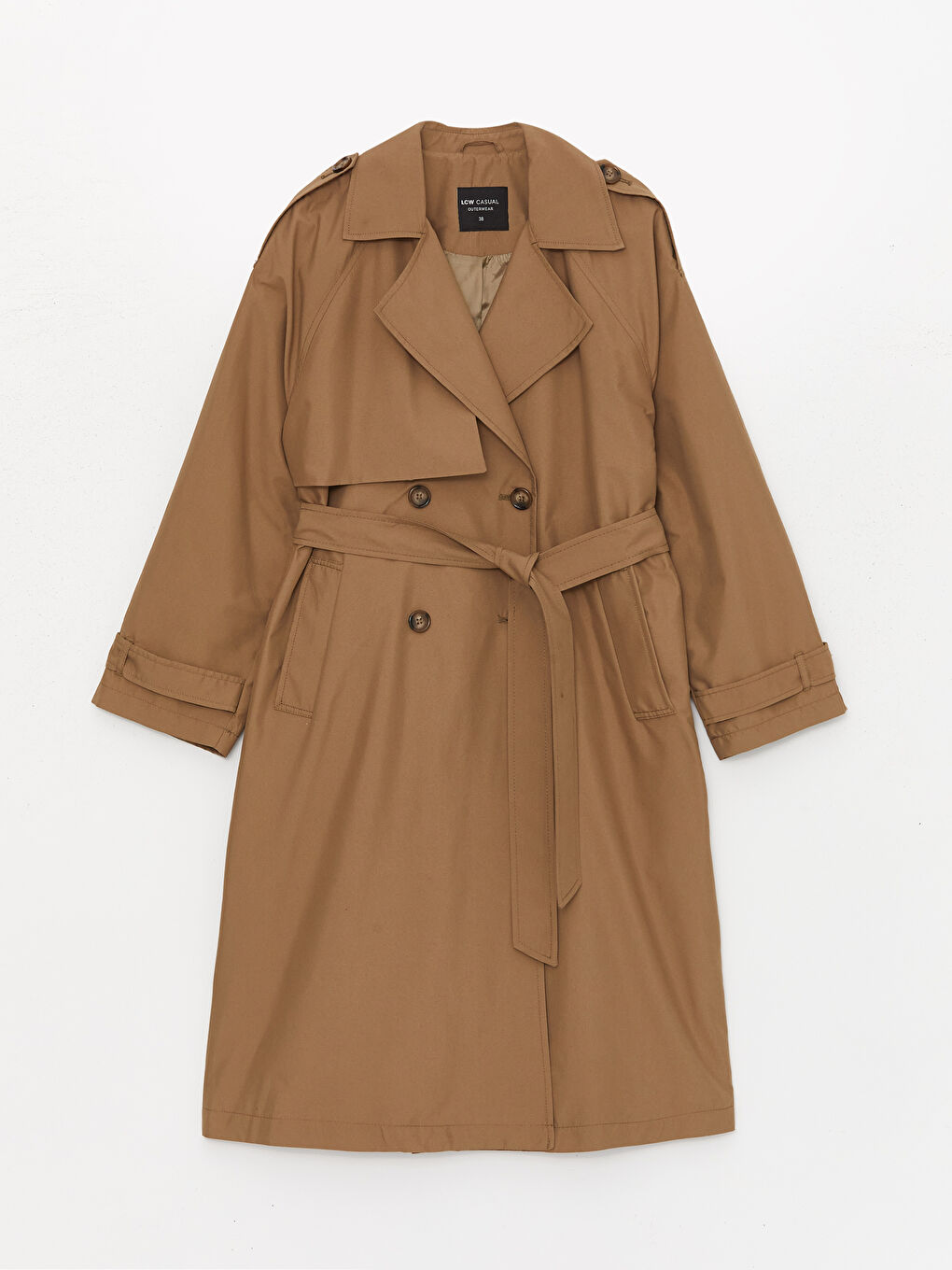 Haki Kadın Kruvaze Yaka Düz Trençkot-6