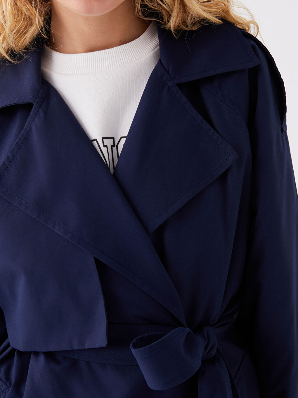 Женский Двубортный Однотонный Тренч-2