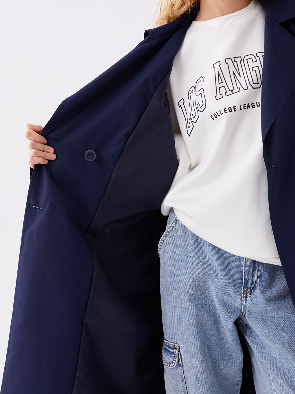 Женский Двубортный Однотонный Тренч-3