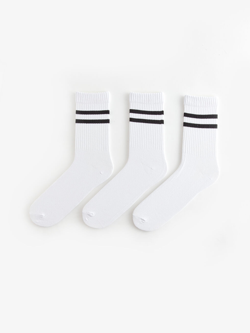 Beyaz Çizgili Erkek Soket Çorap 3'lü