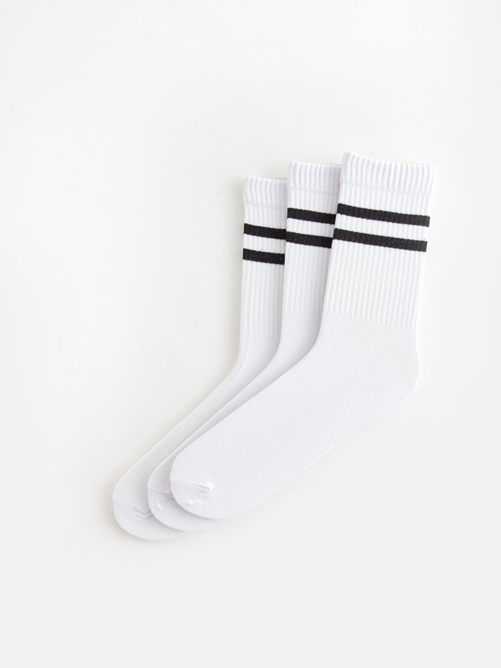 Beyaz Çizgili Erkek Soket Çorap 3'lü-1