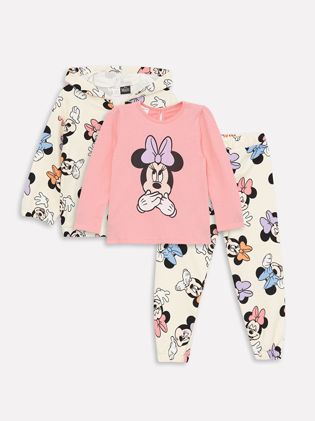 LCW baby Ekru Minnie Mouse Baskılı Kız Bebek 3'lü Takım