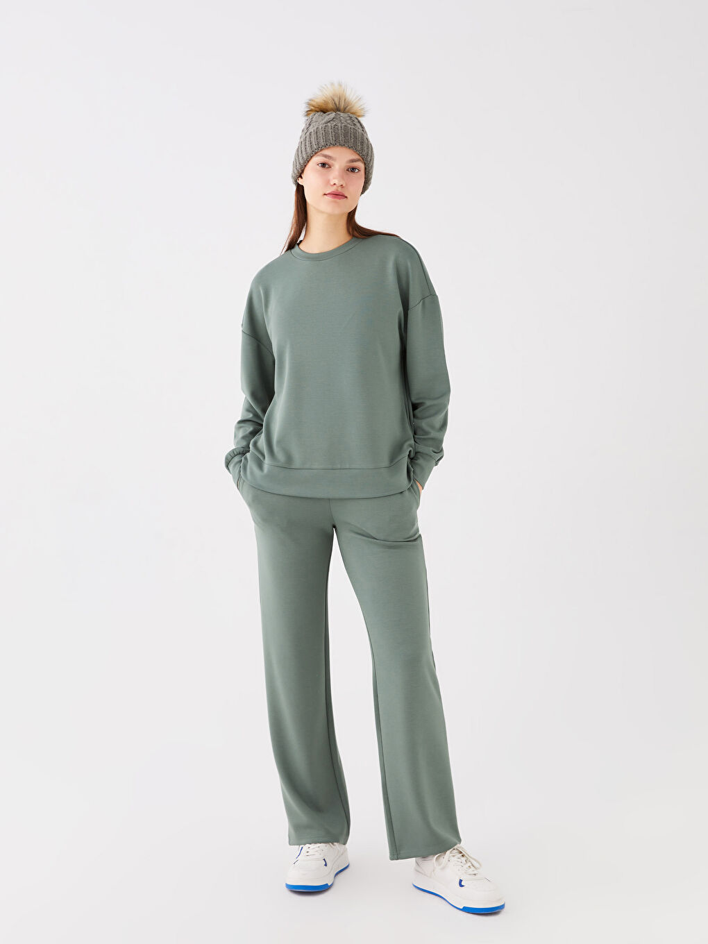 LCW Vision Yeşil Bisiklet Yaka Oversize Kadın Sweatshirt - 2