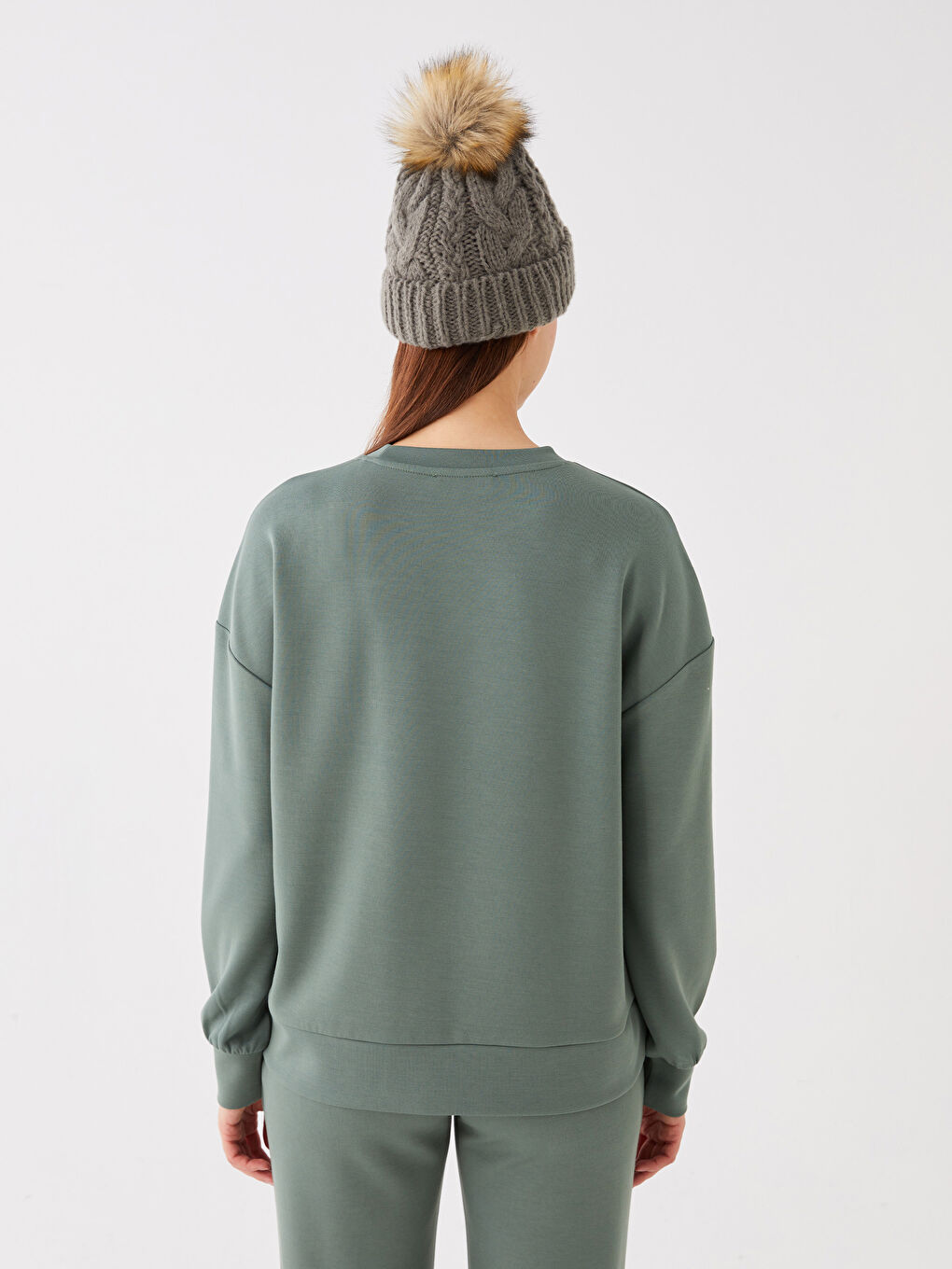 LCW Vision Yeşil Bisiklet Yaka Oversize Kadın Sweatshirt - 4