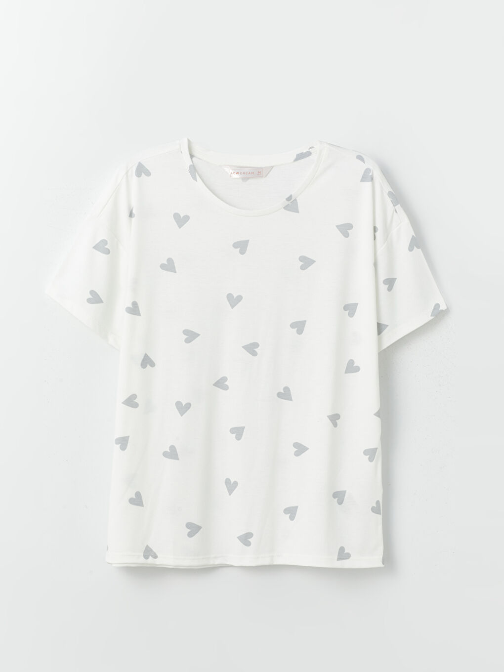 Beyaz Bisiklet Yaka Baskılı Kısa Kollu Kadın Pijama Üst-4