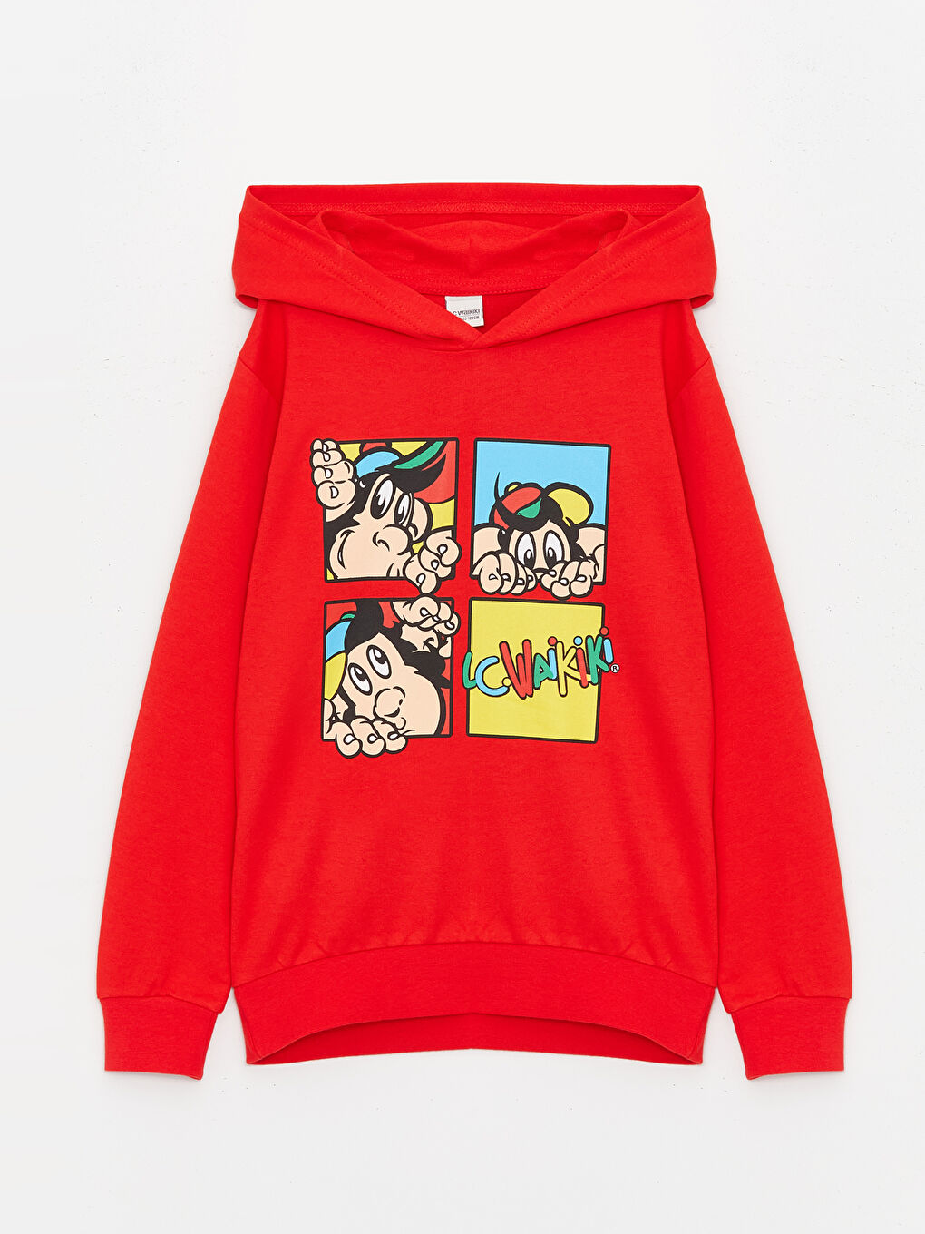 LCW Kids Kırmızı Kapüşonlu Nostaljik Maymun Baskılı Uzun Kollu Unisex Çocuk Sweatshirt - 7