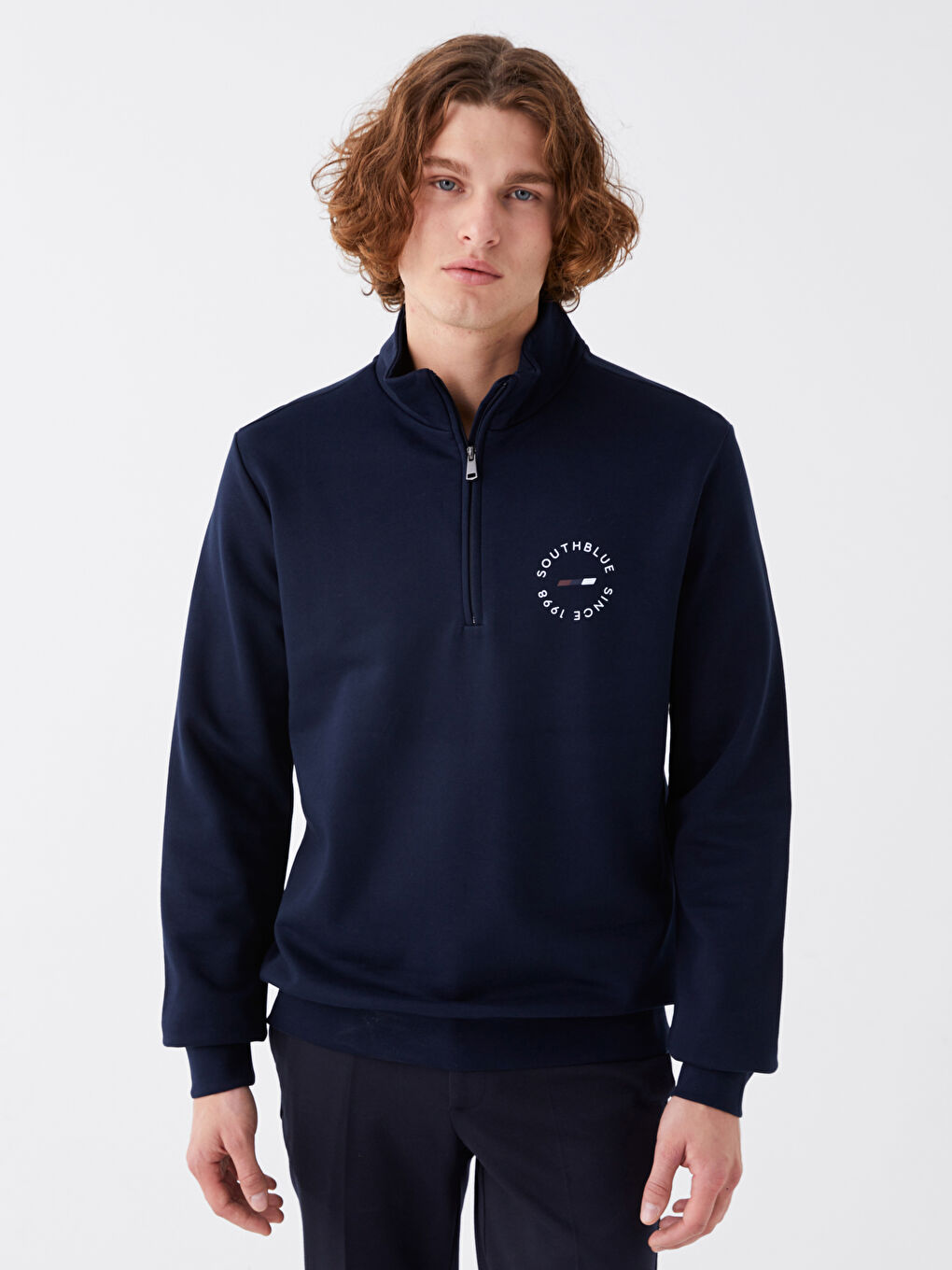 LCW ECO Lacivert Dik Yaka Uzun Kollu Erkek Sweatshirt