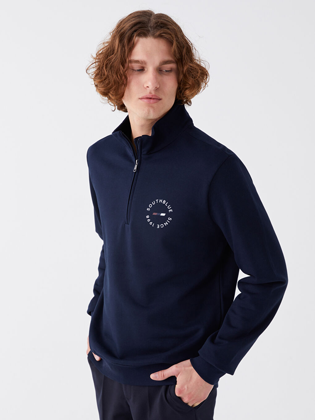 LCW ECO Lacivert Dik Yaka Uzun Kollu Erkek Sweatshirt - 1