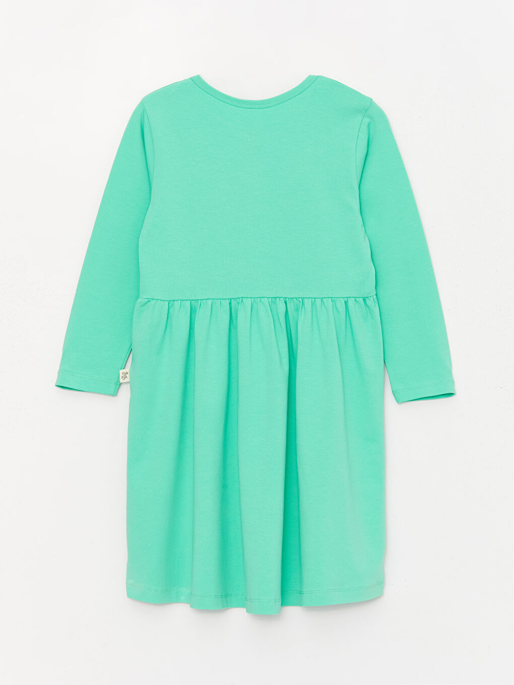 Yeşil Bisiklet Yaka Desenli Uzun Kollu Kız Çocuk Elbise-4