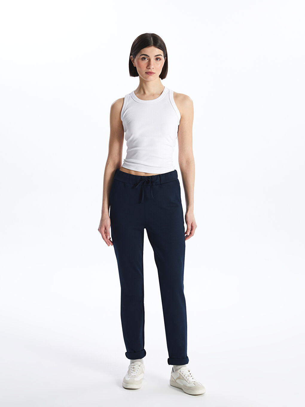 Lacivert Kadın Beli Lastikli Düz Eşofman Altı