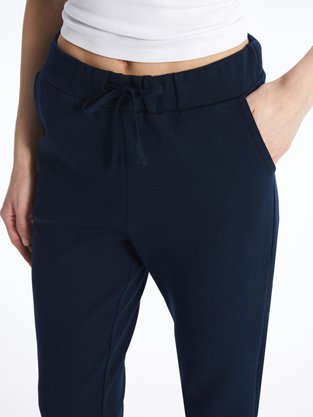 Lacivert Kadın Beli Lastikli Düz Eşofman Altı-4