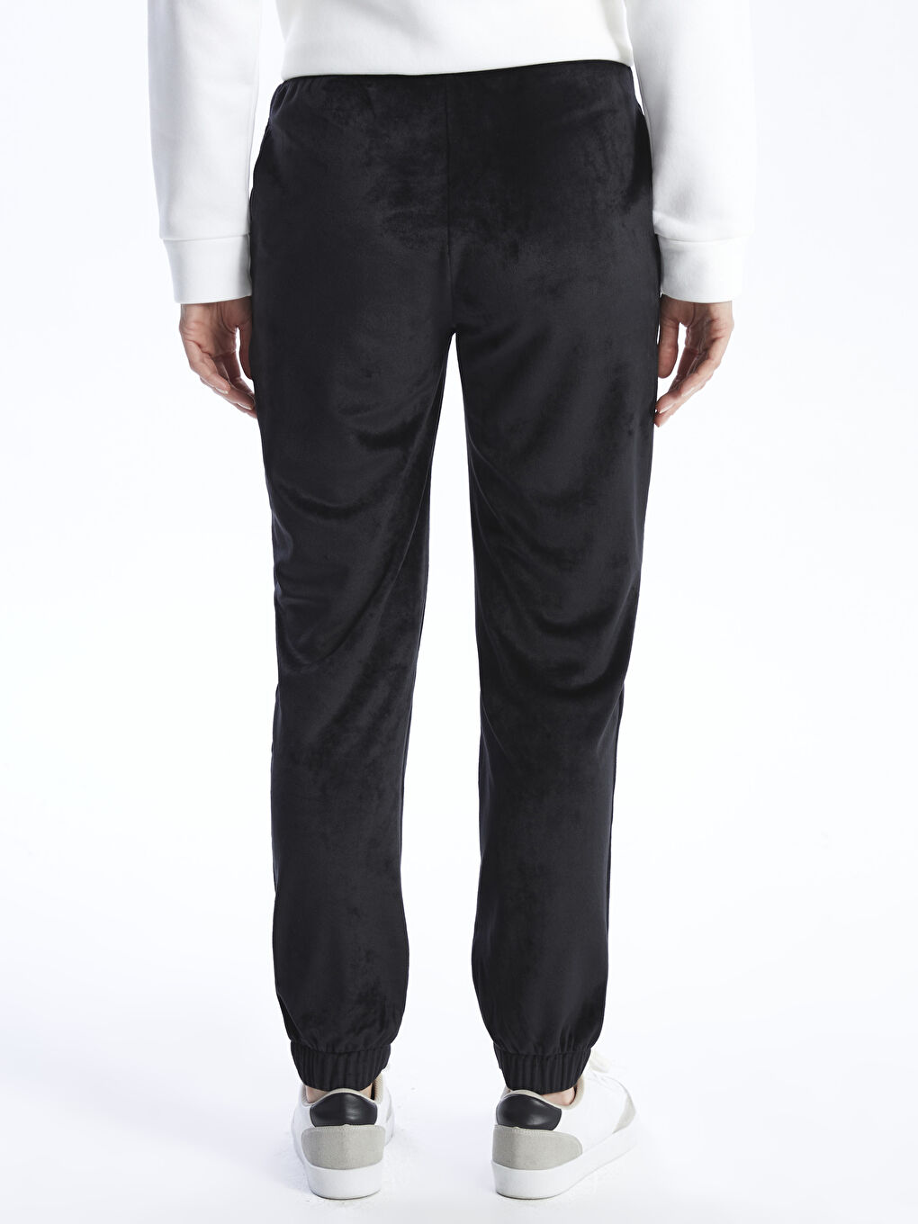 Siyah Beli Lastikli Düz Kadife Kadın Jogger Eşofman Altı-4