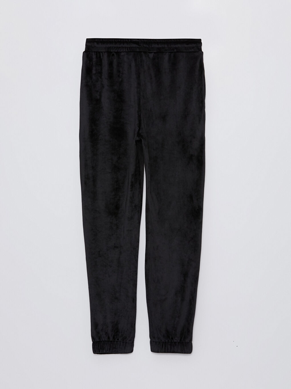 Siyah Beli Lastikli Düz Kadife Kadın Jogger Eşofman Altı-6