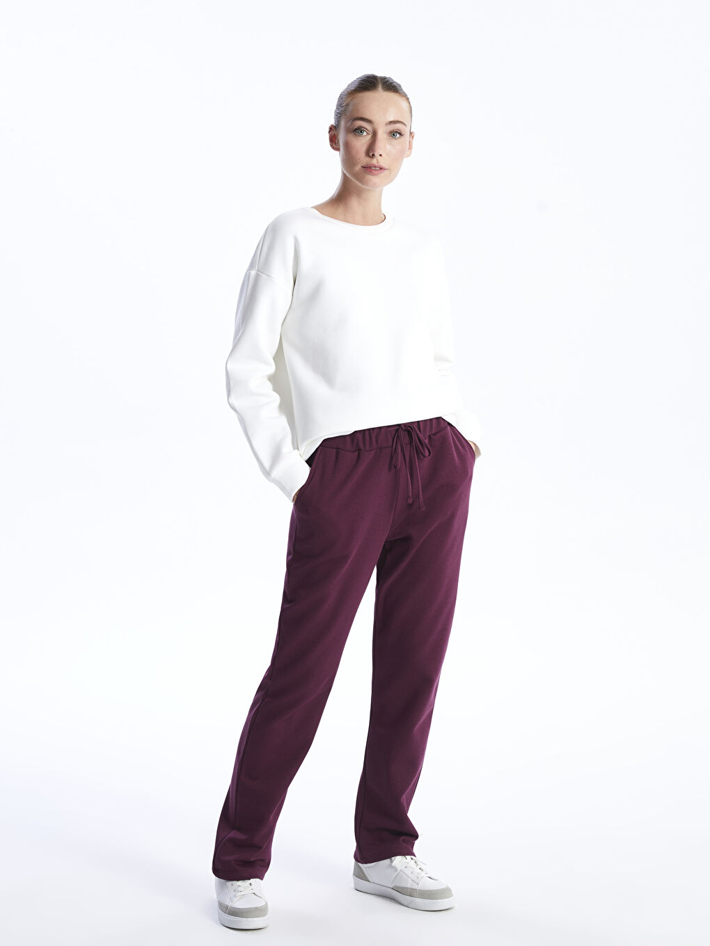 Mürdüm Kadın Beli Lastikli Düz Eşofman Altı