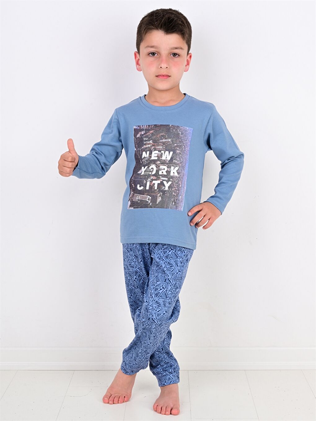 Vitmo Mavi Bisiklet Yaka Baskılı Erkek Bebek Pijama Takımı - 1