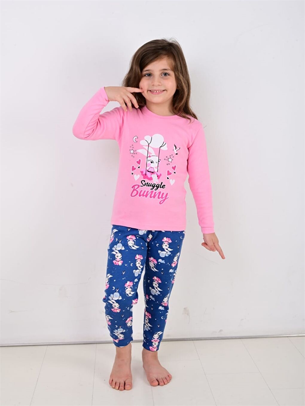 Vitmo Pembe Bisiklet Yaka Baskılı Kız Bebek Pijama Takımı