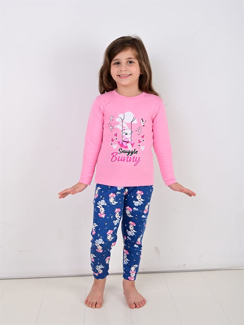 Vitmo Pembe Bisiklet Yaka Baskılı Kız Bebek Pijama Takımı - 1