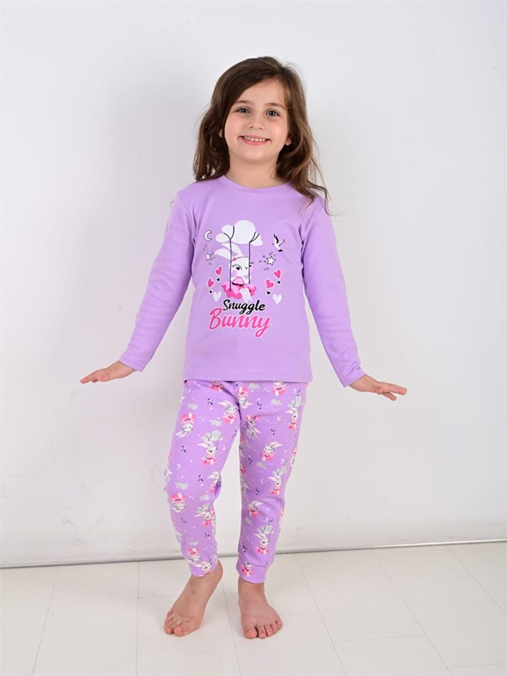 Vitmo Lila Bisiklet Yaka Baskılı Kız Bebek Pijama Takımı