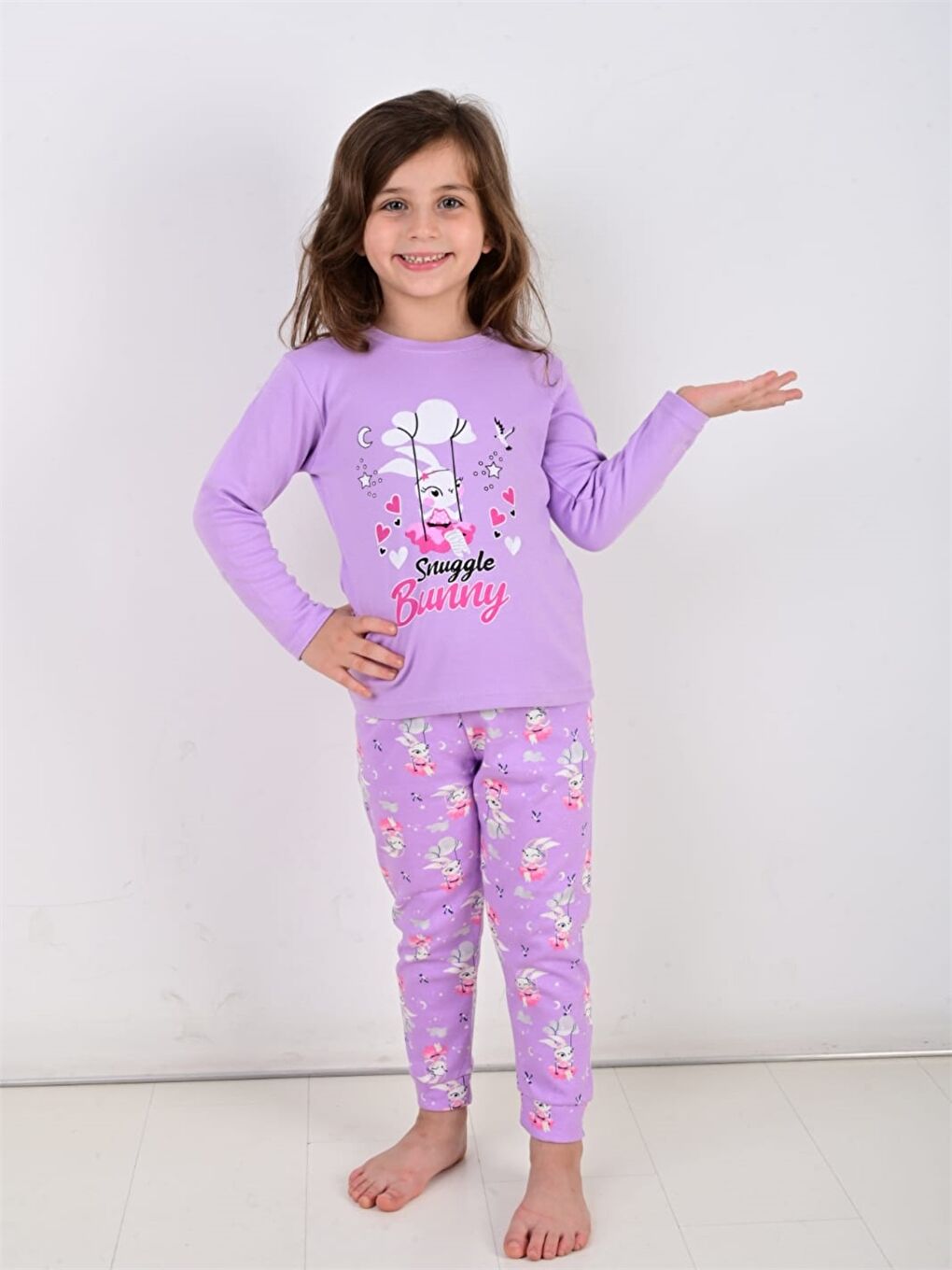 Vitmo Lila Bisiklet Yaka Baskılı Kız Bebek Pijama Takımı - 1