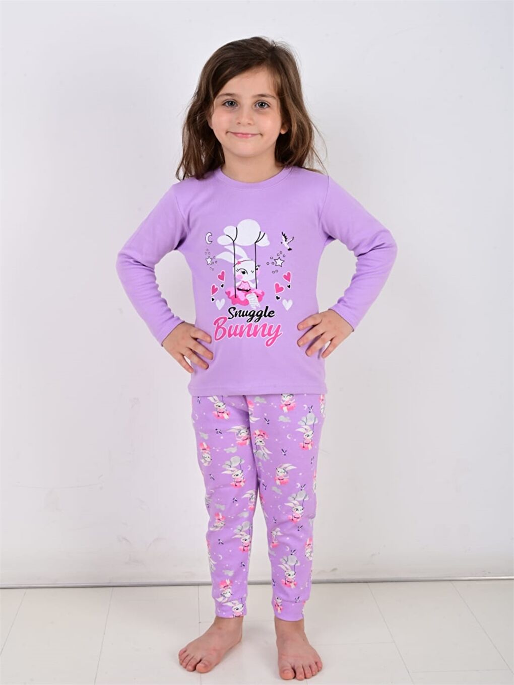 Vitmo Lila Bisiklet Yaka Baskılı Kız Bebek Pijama Takımı - 2