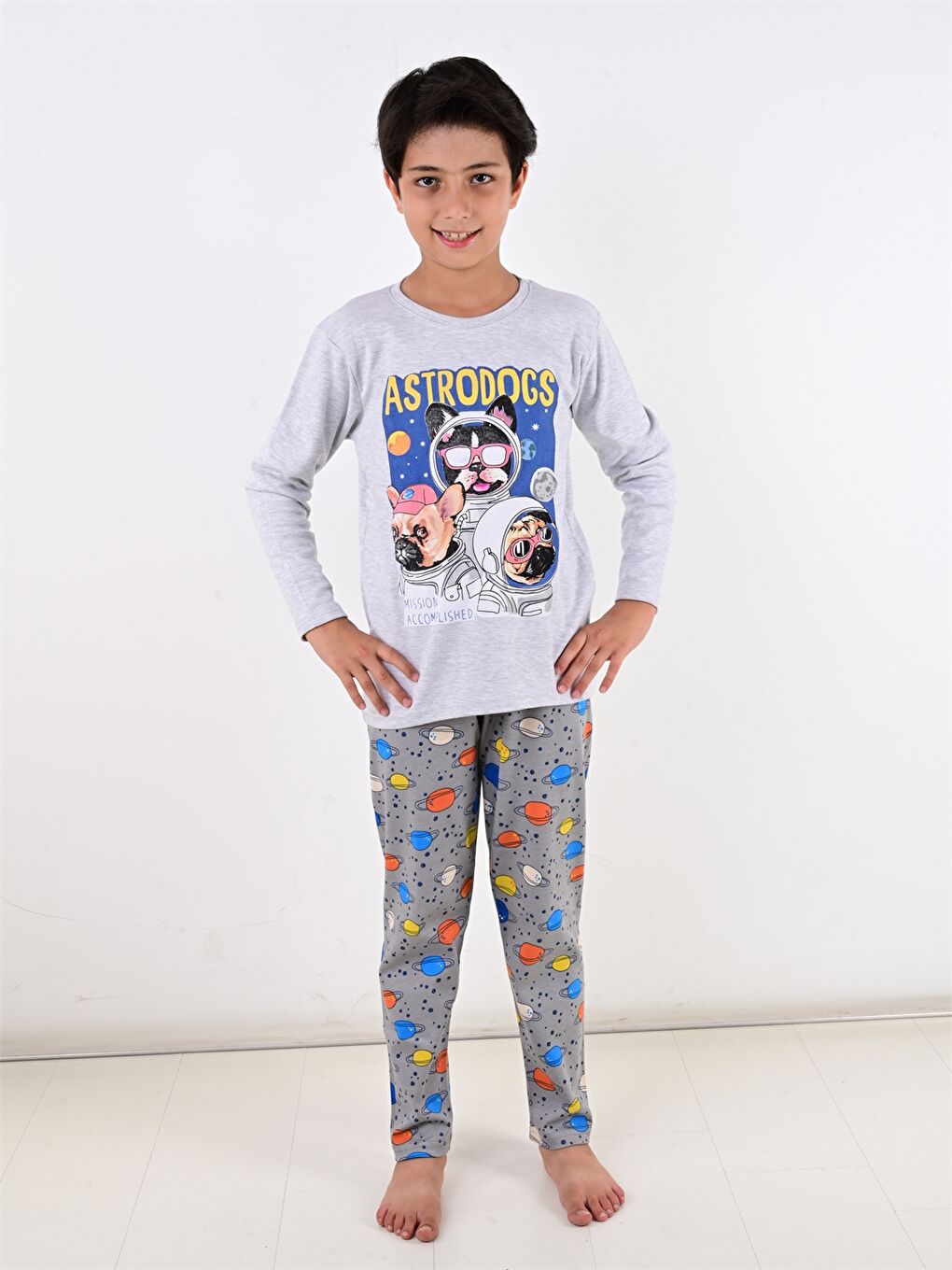 Karışık Bisiklet Yaka Baskılı Erkek Bebek Pijama Takımı