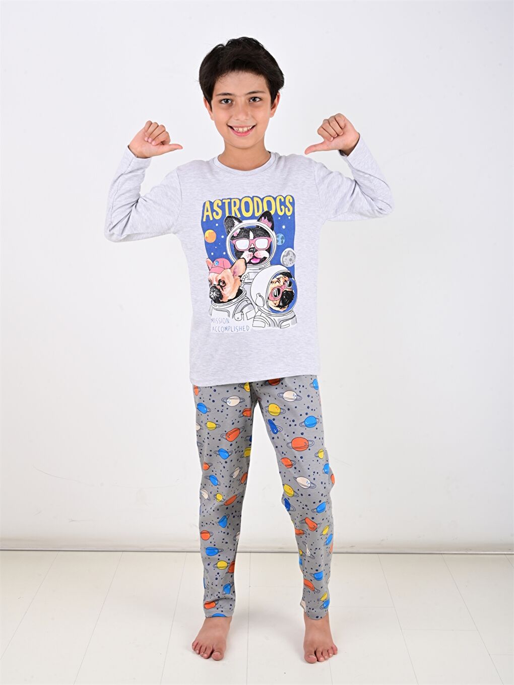 Karışık Bisiklet Yaka Baskılı Erkek Bebek Pijama Takımı-1