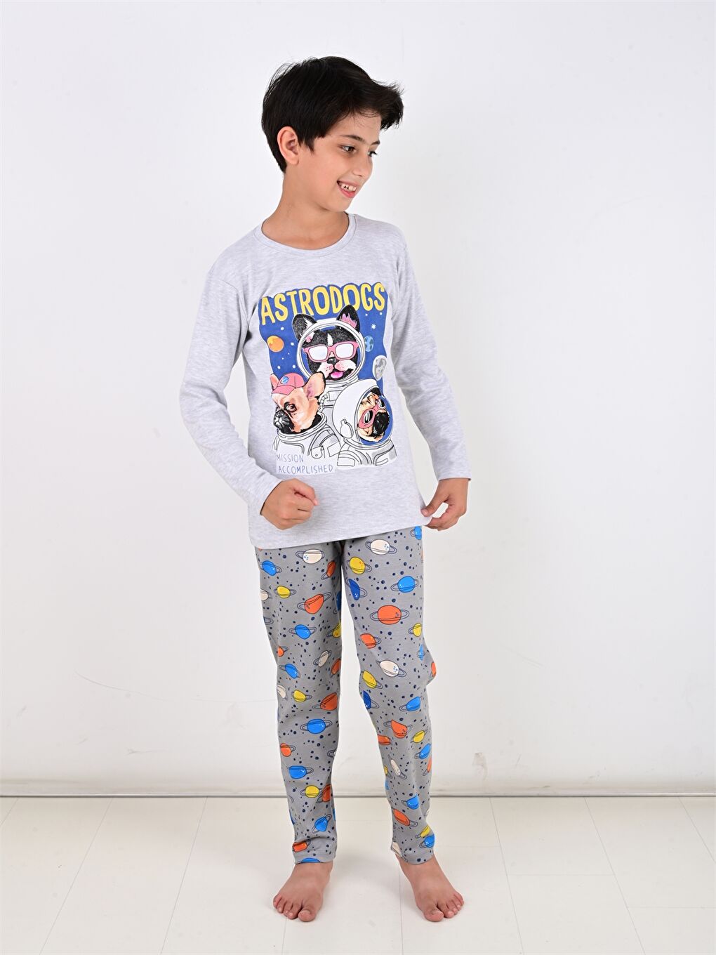 Karışık Bisiklet Yaka Baskılı Erkek Bebek Pijama Takımı-2