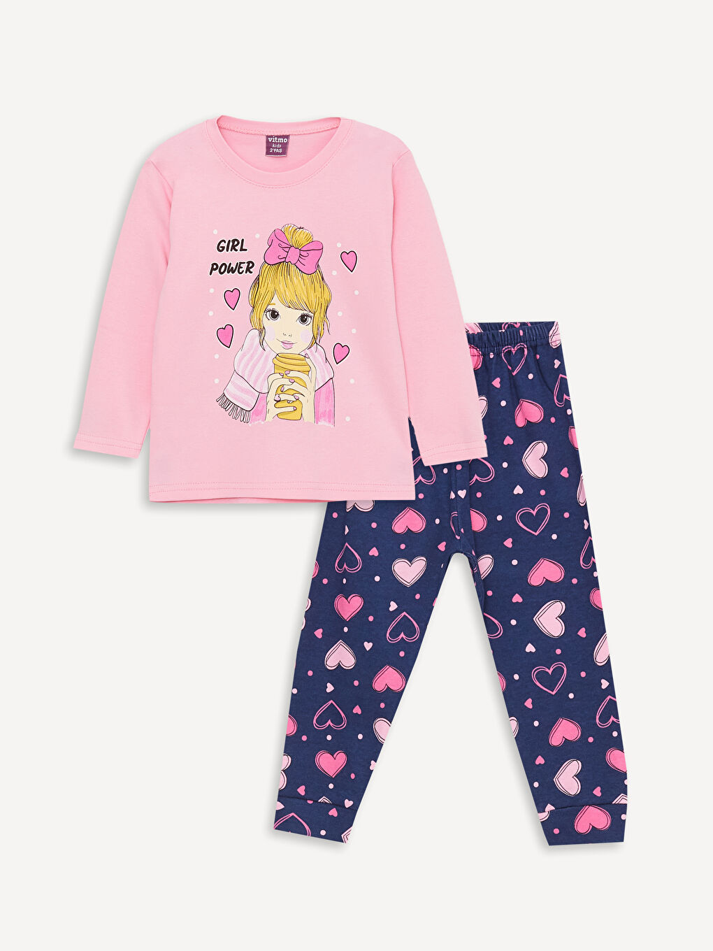 Pembe Bisiklet Yaka Baskılı Kız Bebek Pijama Takımı