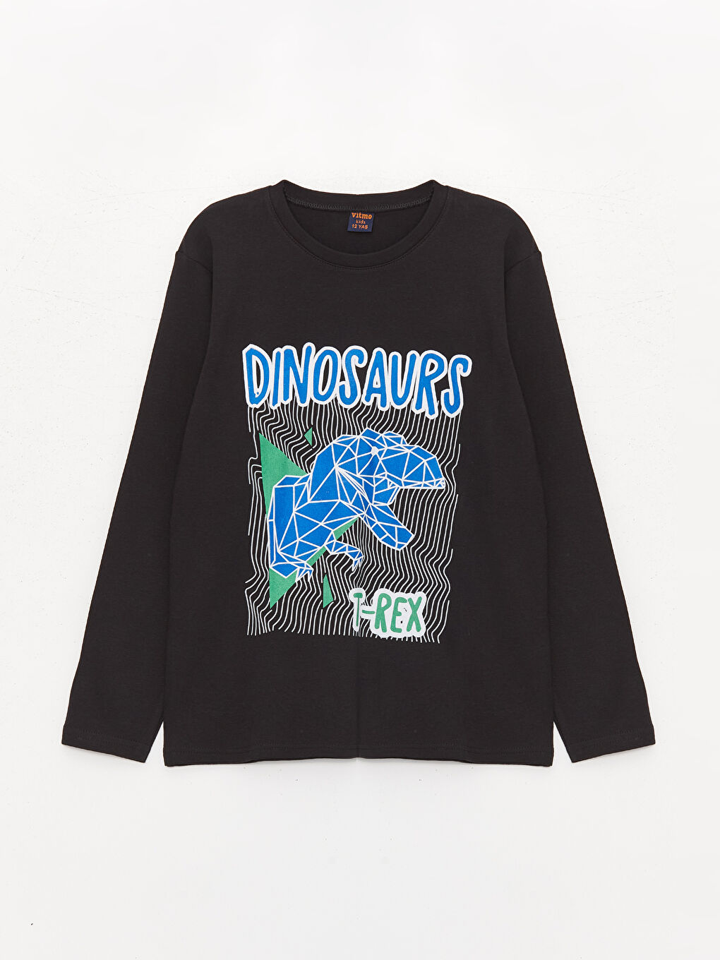 Siyah Bisiklet Yaka Baskılı Uzun Kollu Erkek Çocuk Pijama Takımı-1