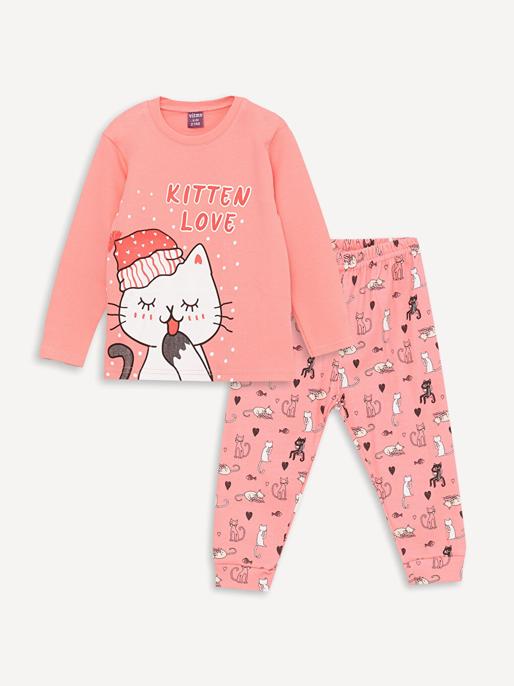 Pembe Bisiklet Yaka Baskılı Kız Bebek Pijama Takımı