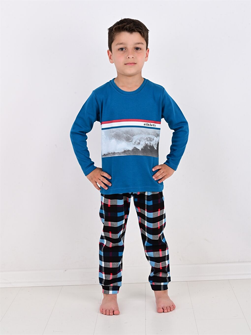 Vitmo Petrol Bisiklet Yaka Baskılı Erkek Bebek Pijama Takımı - 2