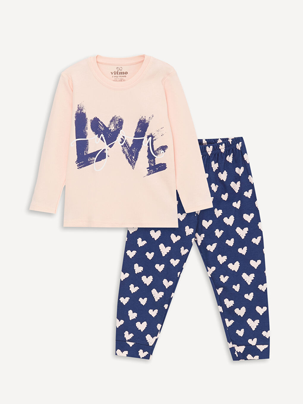 Pembe Bisiklet Yaka Uzun Kollu Baskılı Kız Bebek Pijama Takım