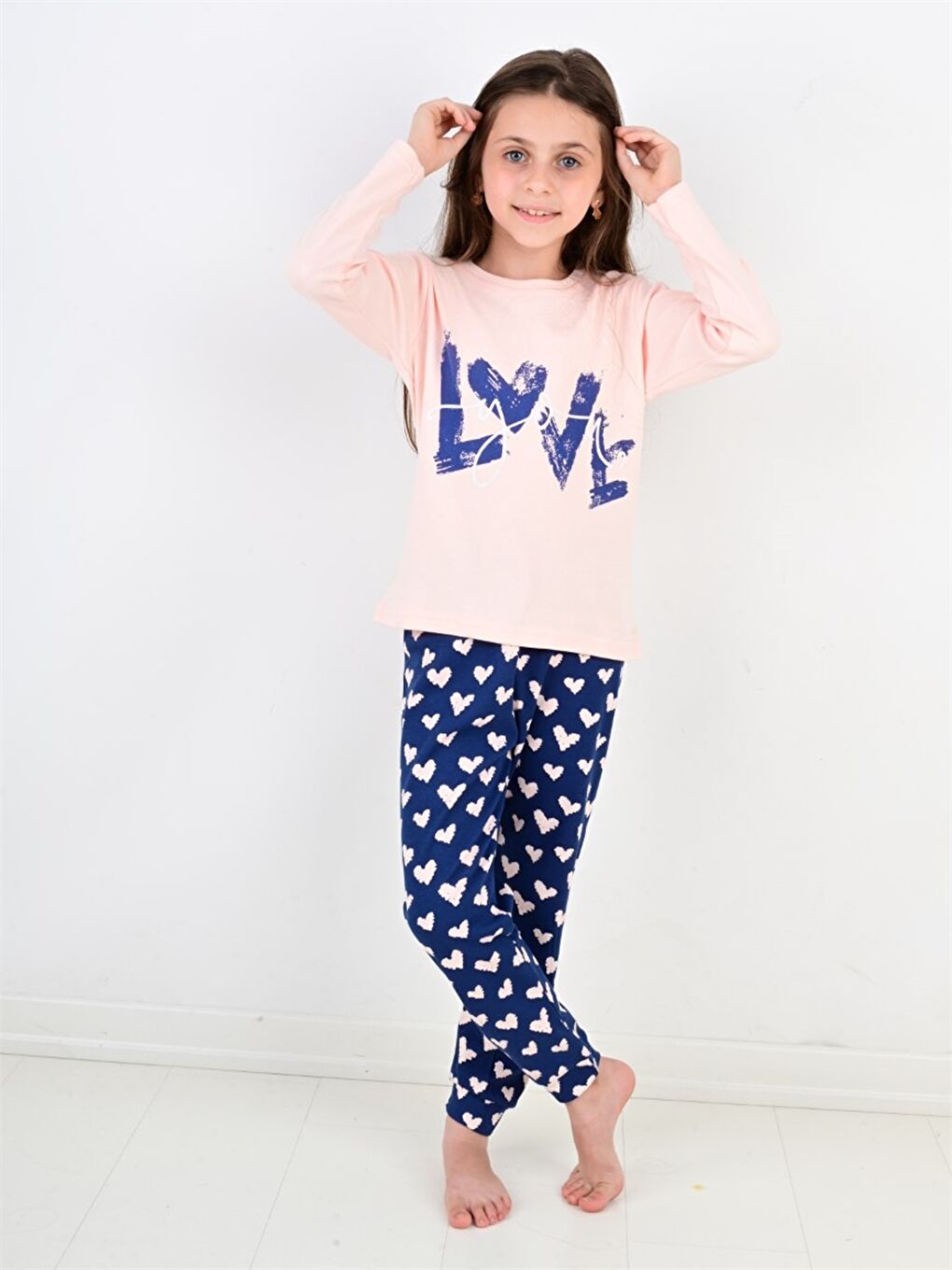 Pembe Bisiklet Yaka Uzun Kollu Baskılı Kız Bebek Pijama Takım-1