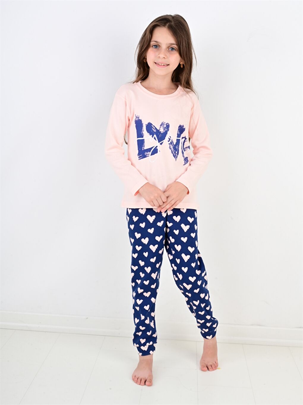 Pembe Bisiklet Yaka Uzun Kollu Baskılı Kız Bebek Pijama Takım-6