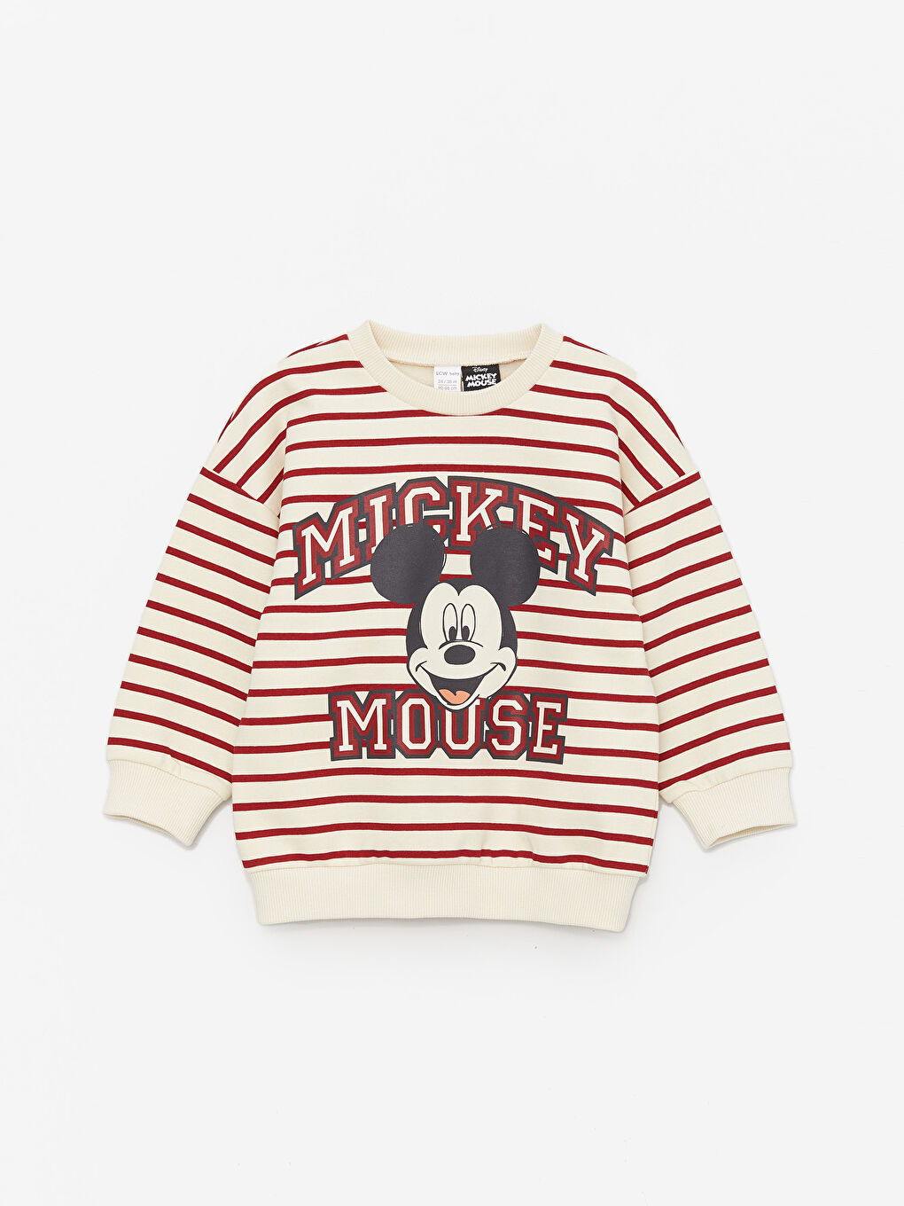 LCW baby Ekru Baskılı Bisiklet Yaka Uzun Kollu Mickey Mouse Baskılı Erkek Bebek Sweatshirt